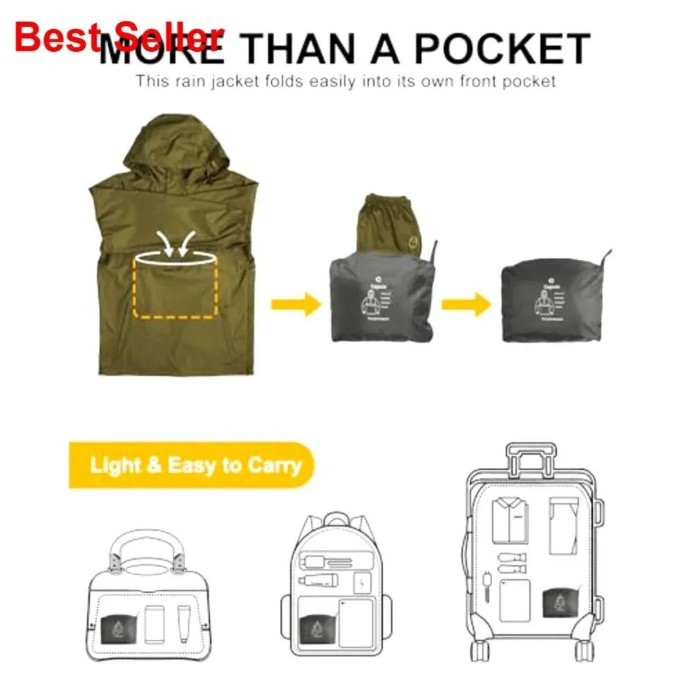 Waterproof Lightweight Packable Rain Pullover for Hiking Golf Running